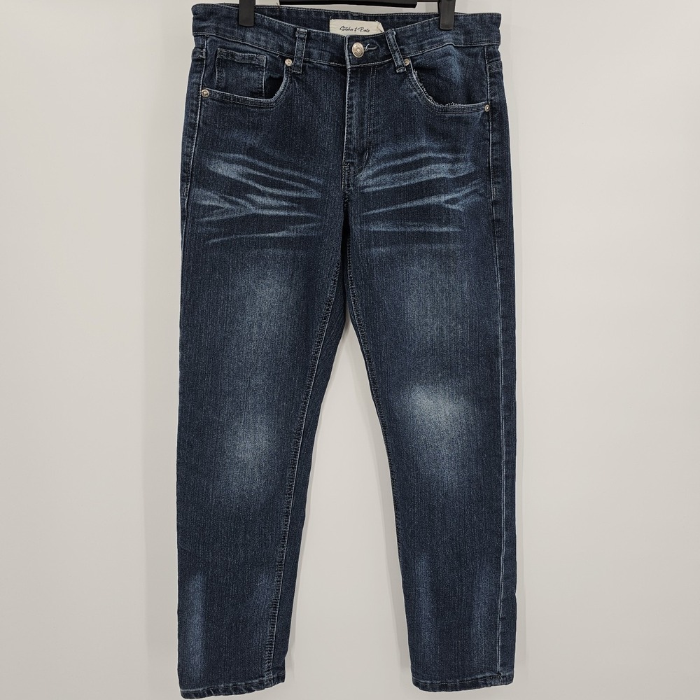 Stitches & Rivets Mens Jeans Size 32x30 Tapered Medium Wash Stretch Whiskers‎